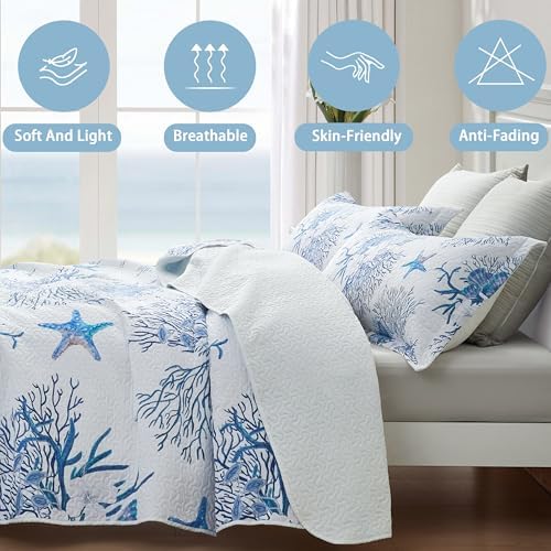 Coastal Bedding King Size Quilt with Sham Set