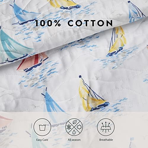 Laura Ashley Twin Quilt Set with Matching Sham Ahoy Blue