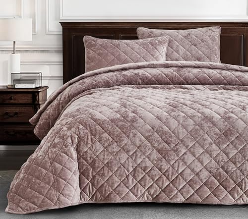 Chezmoi Lux Dusty Pink Velvet Quilt King Set