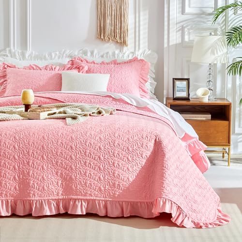 UOZZI BEDDING Ruffled Quilt Set Queen Size