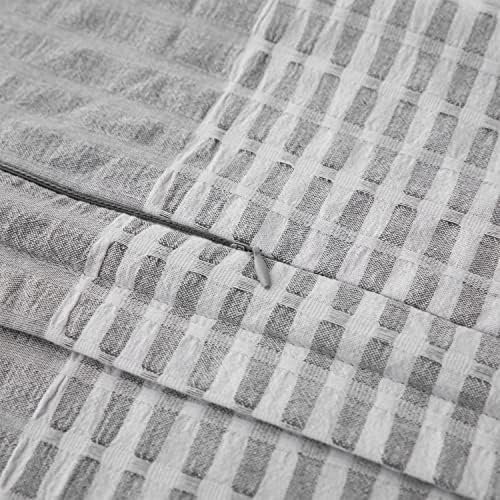 HiEnd Accents 3-Piece Duvet Cover Set Lane Gray White Stripe Seersucker