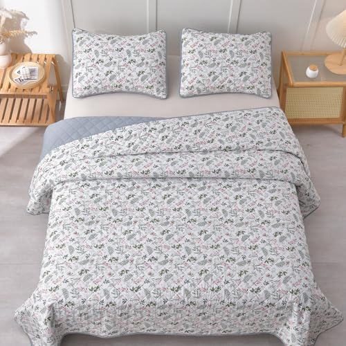 LINNUO HOURSE King Size Quilt Set with Reversible Floral Pattern