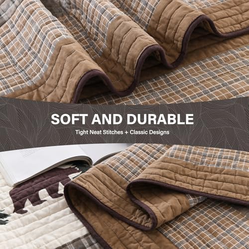 SahSahCasa Queen Quilt Set - Forest Farmhouse Reversible Cotton Comforter