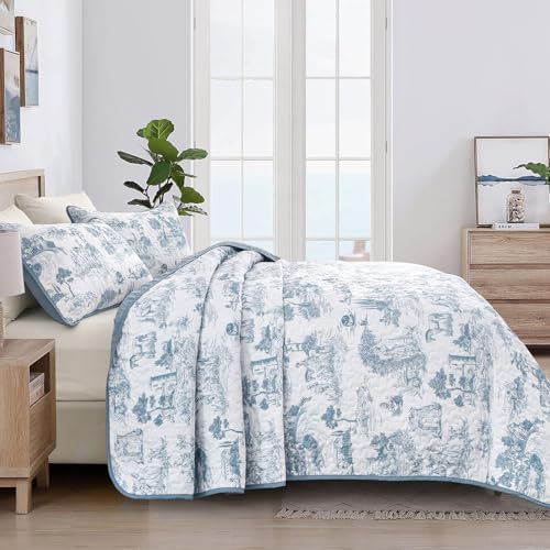 Drucon Blue Quilt Set King Size 3 Pieces Farmhouse Design