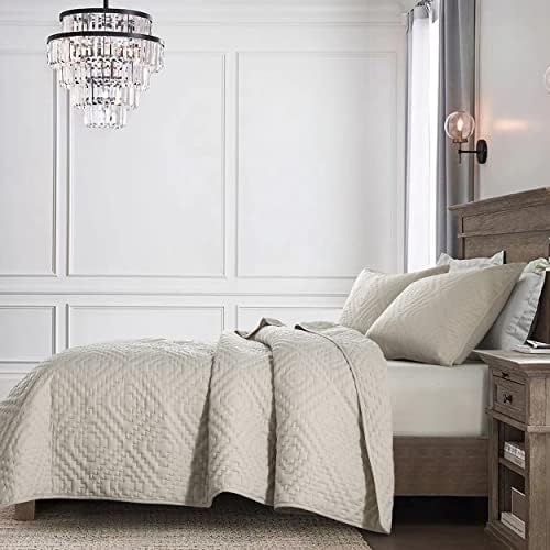 RSHARE Beige Cream Tan Quilt Set with Pillow Sham Twin Size