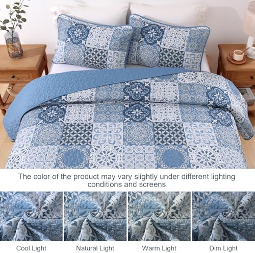 Dobuyly Blue Quilt Set King Size 3 Piece