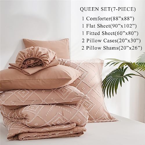 KAKKI Blush Pink Tufted Queen Comforter Set 7 Piece
