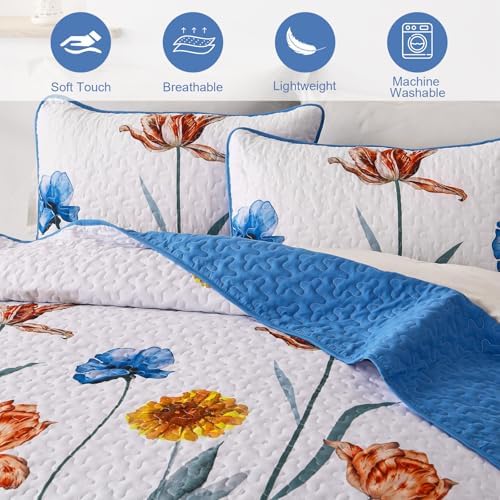 WONGS BEDDING Blue Floral Quilt Set King Size