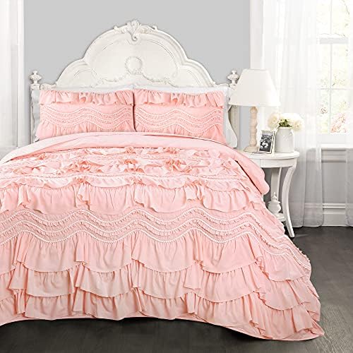 Lush Decor Kemmy Ruffled Quilt 3 Piece King Set PeachBlush