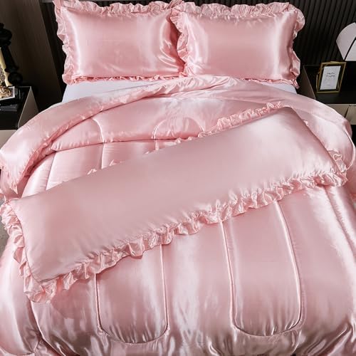 Satin Comforter Set with Ruffle and Pillow Covers