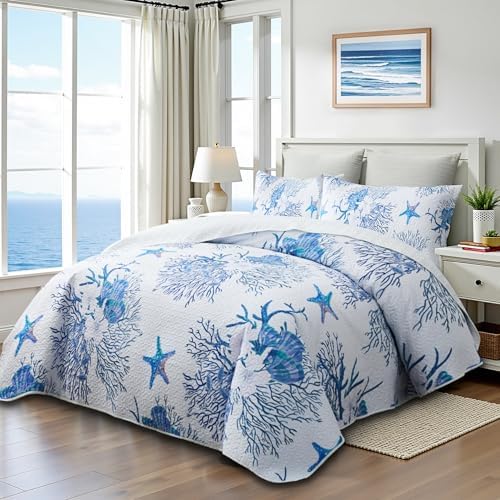 Coastal Bedding King Size Quilt with Sham Set