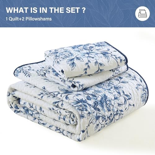 SahSahCasa 100 Cotton King Quilt Set Navy BlueWhite
