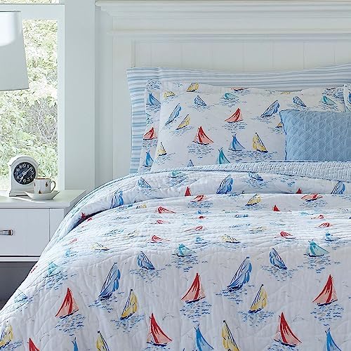 Laura Ashley Twin Quilt Set with Matching Sham Ahoy Blue