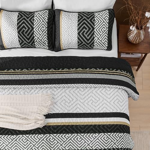 WONGS BEDDING King Size Quilt Set Black 3 Pieces 1
