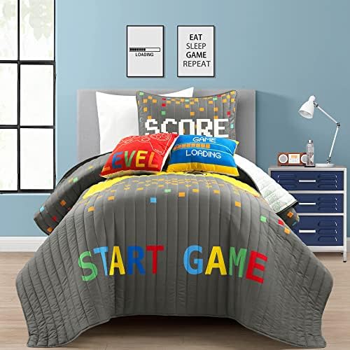 Lush Decor Video Games Reversible Quilt Set Twin Gray Yellow