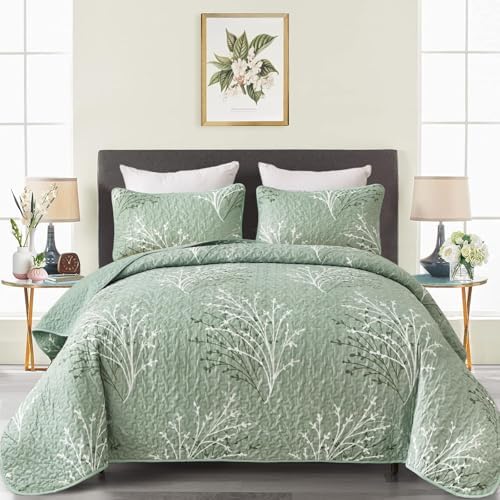 DJY Sage Green Botanical Quilt Set Twin Size