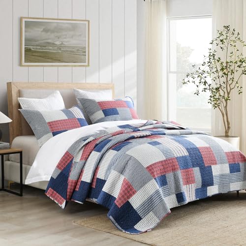 SahSahCasa King Quilt Set 3Pcs Blue Red White 1