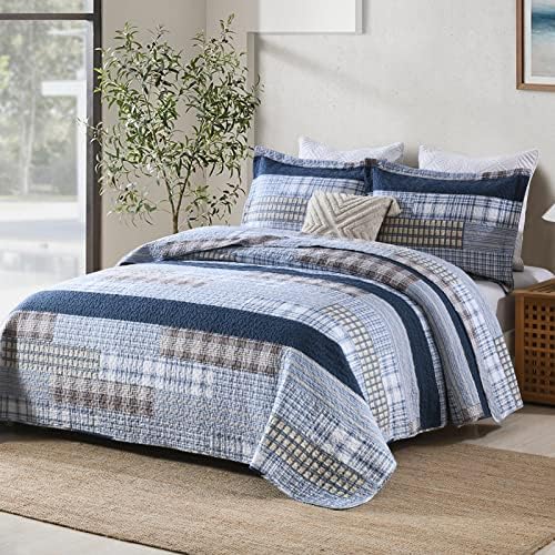 SahSahCasa Queen Quilt Set 3PCS 100 Cotton Plaid