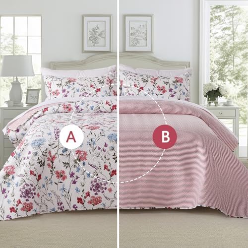 GOONE Reversible Floral Quilt King Set 3 Piece