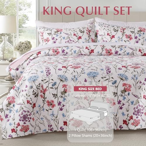 GOONE Reversible Floral Quilt King Set 3 Piece