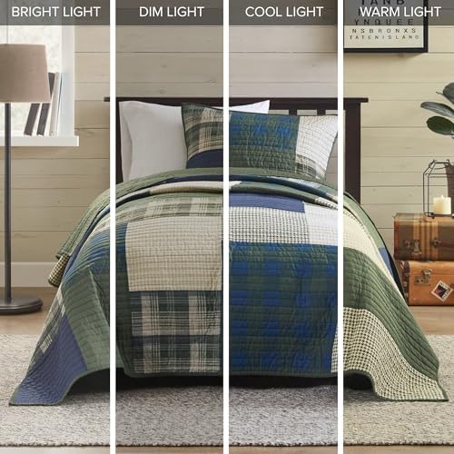 Woolrich Quilt Set - Patchwork Channel Quilting 2 Piece Twin XL Green