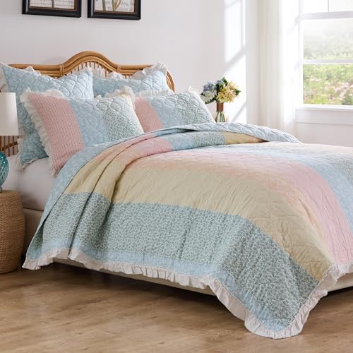 Greenland Home Fashions Tessie Ruffled Quilt Set 3-Piece KingCal King Pastel