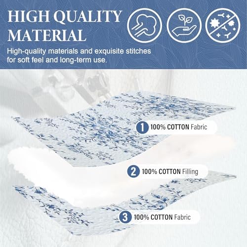 SahSahCasa 100 Cotton King Quilt Set Navy BlueWhite