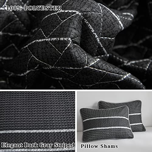 Flysheep Dark Grey Boho Quilt Set King Size 3 Pcs