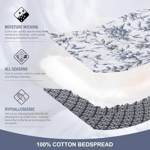 Oversized King Bedspread 120x120 100 Cotton Floral Farmhouse Quilt Set