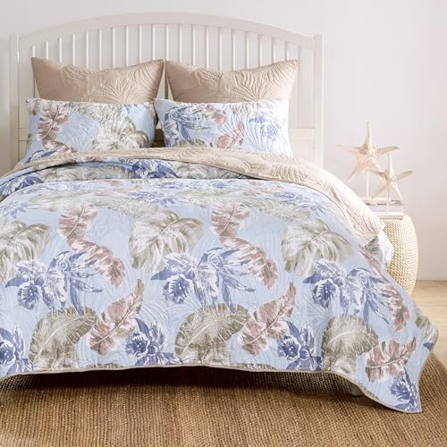 Greenland Home Tropics Palm Leaves Quilt Set 3-Piece FullQueen Mist 1