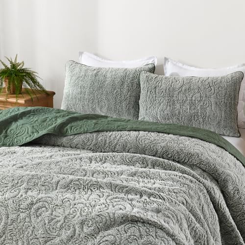 Dobuyly Fluffy Green Queen Quilt Bedding Set