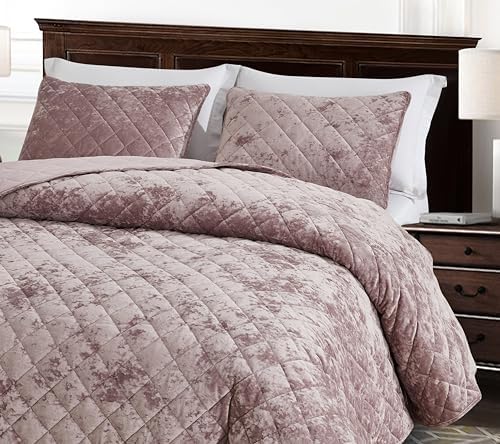 Chezmoi Lux Dusty Pink Velvet Quilt King Set