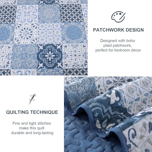 Dobuyly Blue Quilt Set King Size 3 Piece