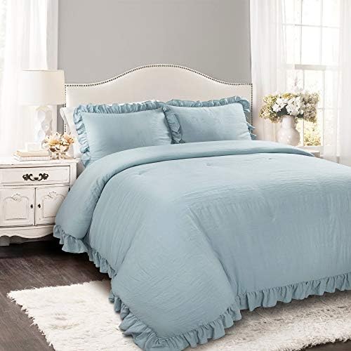 Lush Decor Lake Blue Ruffle Comforter Set 3 Piece
