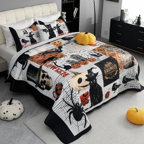 Cmfshape Halloween Quilt Set Queen Size Black Reversible