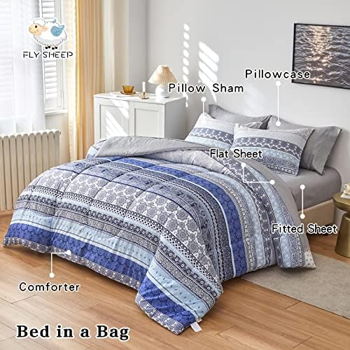 Flysheep Bohemian Striped Bed in a Bag 7 Piece King Size