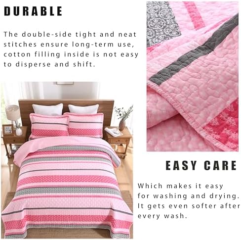 Homzard Queen Size Quilt Set - 3 Pieces Cotton Comforter