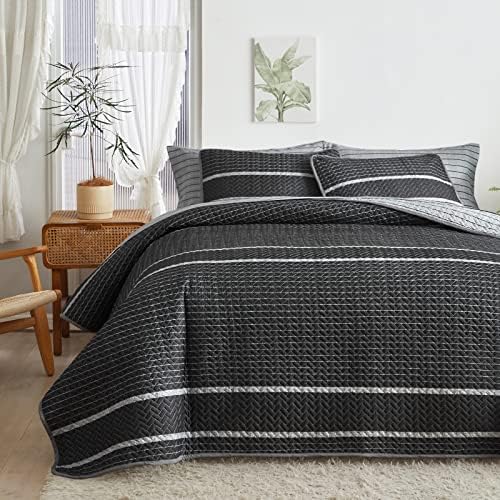 Flysheep Dark Grey Boho Quilt Set King Size 3 Pcs