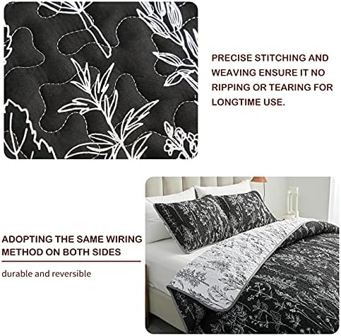 Joyreap 3 Piece Quilt Set Full Queen Black White Reversible
