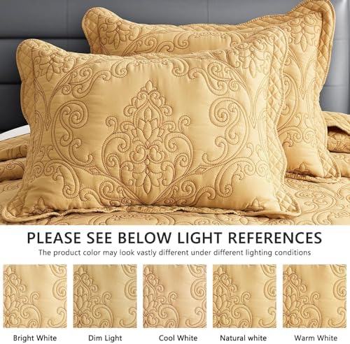 CHIXIN Oversized King Bedspread Coverlet Set - Honey-Gold Damask Paisley Pattern