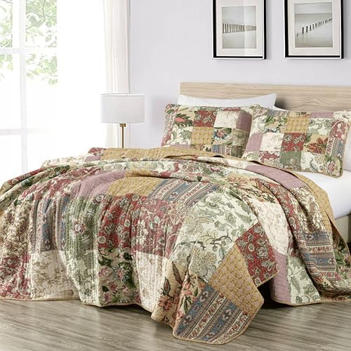 Chezmoi Collection Delaney 2-Piece Floral Patchwork Quilt Set Twin