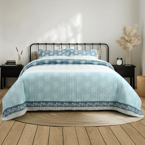UYOF King Quilt Set - 100 Cotton Reversible Comforter with Shams