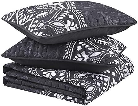 Comfort Spaces Reversible Quilt Set - Ava Medallion Black 3 Piece