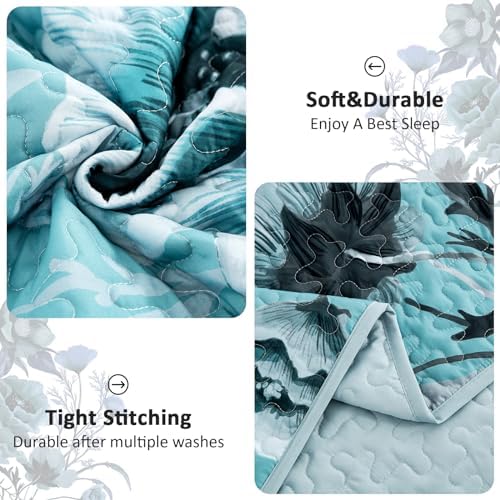Drucon Blue Floral Quilt Set 3 Piece King Size