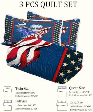3 Piece Eagle Flag Quilt Set with Moon Tree Design 1