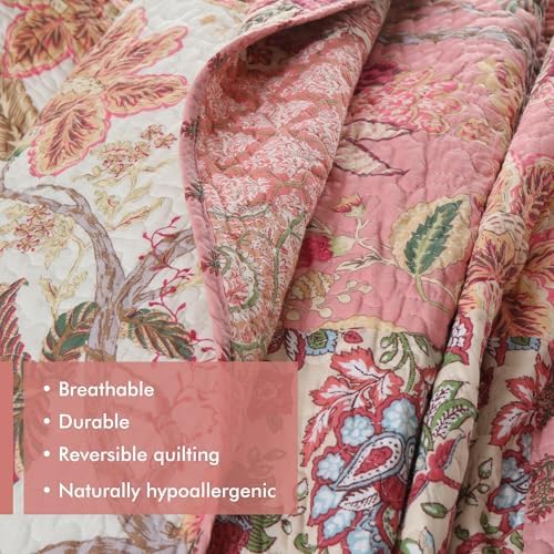 Etwel Queen Quilt Bedding Set Patchwork Floral Pink Comforter