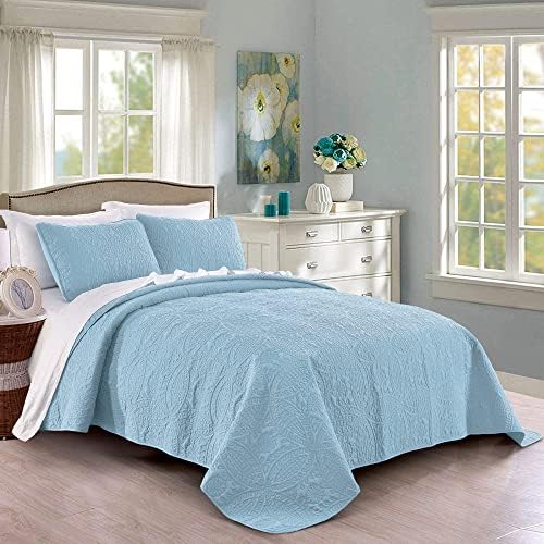 Pure Bedding Quilt Set King Size Sky Blue Geometric Pattern