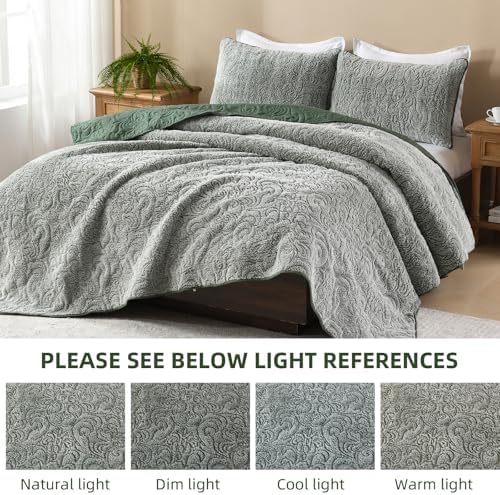 Dobuyly Fluffy Green Queen Quilt Bedding Set