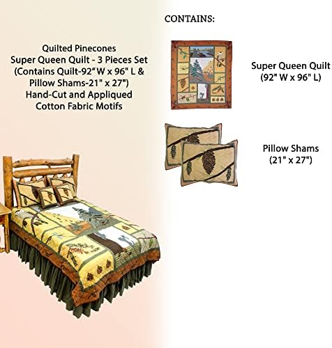 Patch Magic Quilts Quilted Pinecones Super Queen Quilt 3 Piece Set