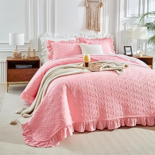 UOZZI BEDDING Ruffled Quilt Set Queen Size